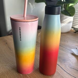 2 Starbucks Rainbow Tumblers Stainless Steele screw magnetic top Straw